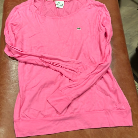 Lacoste pink long sleeve pull over. Can be used to layer, hot pink color. - Picture 1 of 3